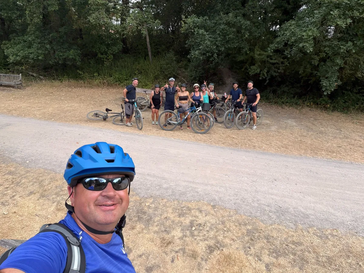 Riders on the Downs Link during the first Pedals & Pints ride from the Guildford area to the Sussex coast