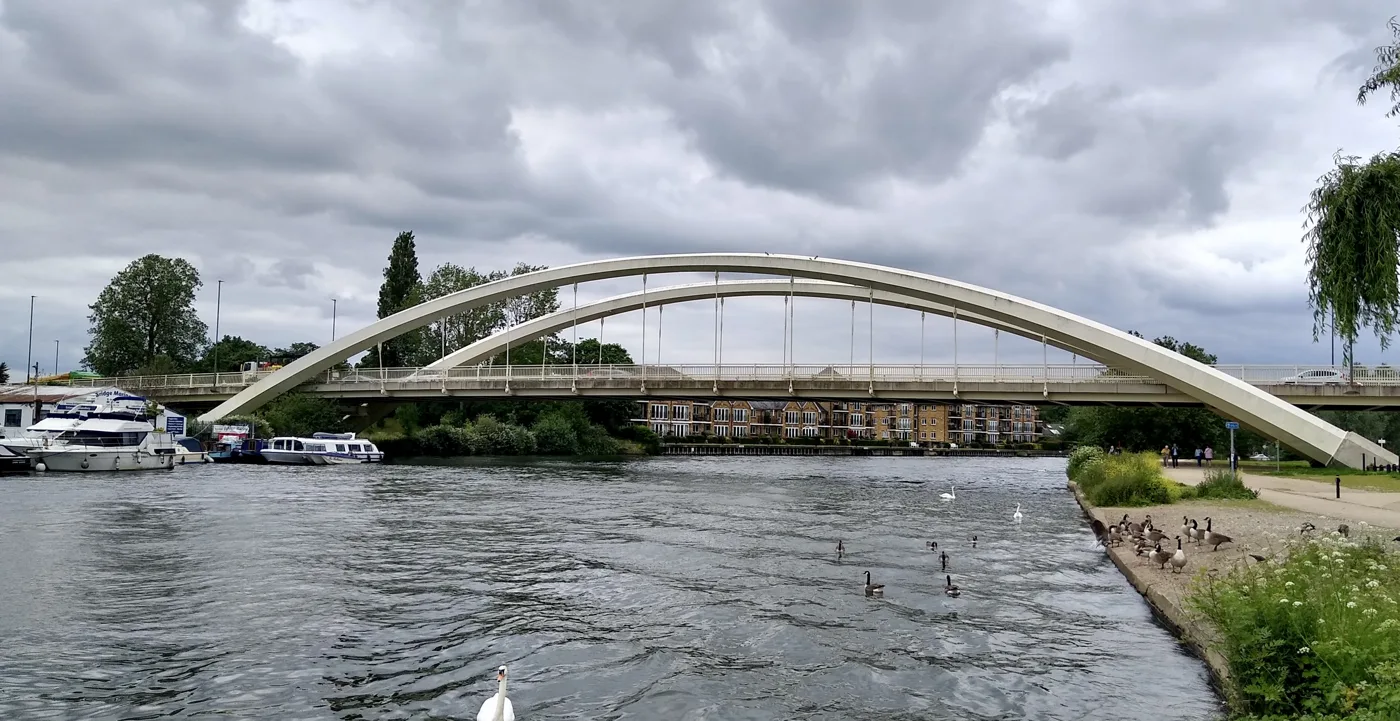 Walton Bridge over the Thames at Walton-on-Thames. Riverhouse Barn, which has the fullest autumn diary in the borough, is a short walk downstream